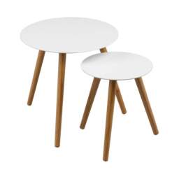 "Fusion Living White High Gloss Nest of Tables with Hardwood Legs "
