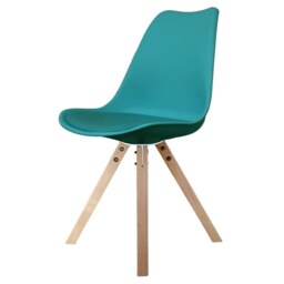 "Fusion Living Soho Teal Plastic Dining Chair with Square Pyramid Light Wood Legs "