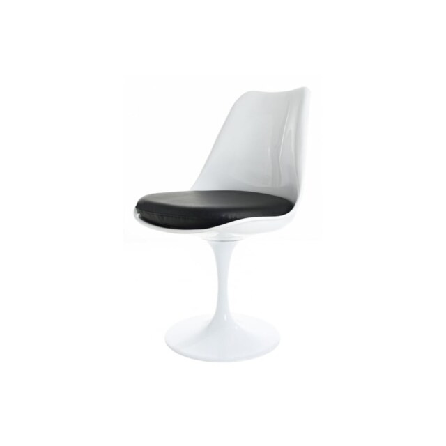 Fusion Living Chelsea Set - White Large Circular Table with Four Chairs - Black PU Chair Colour: Black PU
