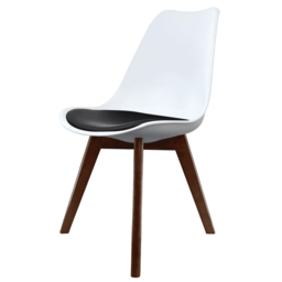 "Fusion Living Soho White and Black Dining Chair with Squared Dark Wood Legs - interlock "