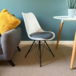 "Fusion Living Soho White and Dark Grey Dining Chair with Black Metal Legs "