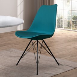 "Fusion Living Soho Teal Plastic Dining Chair with Black Metal Legs "