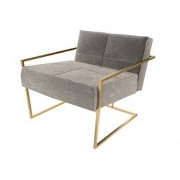 Gillmore Luxe - Upholstered Light Grey Velvet Armchair With Brushed Brass Frame Frame Colour: Brushed Brass, Seat Colour: Light Grey
