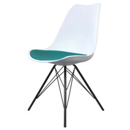 "Fusion Living Soho White and Teal Dining Chair with Black Metal Legs "