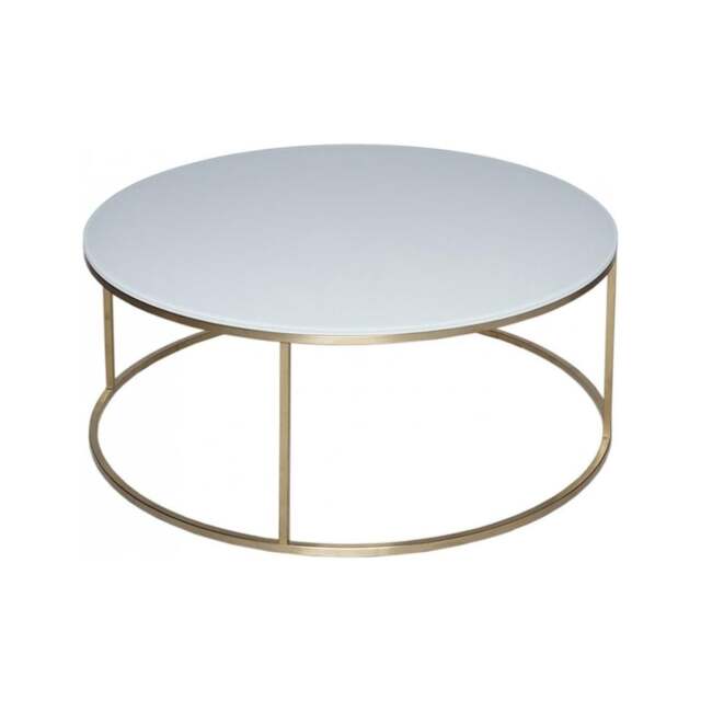 "Gillmore White Glass and Gold Metal Contemporary Circular Coffee Table "