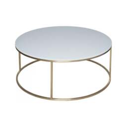 "Gillmore White Glass and Gold Metal Contemporary Circular Coffee Table "