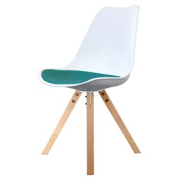 "Fusion Living Soho White and Teal Dining Chair with Square Pyramid Light Wood Legs "