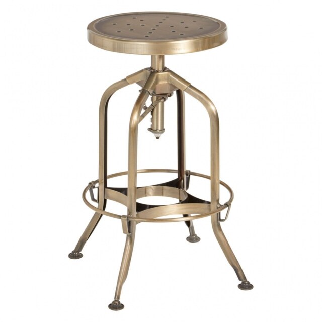 "Fusion Living Industrial Gold Brass Metal Adjustable Barstool "