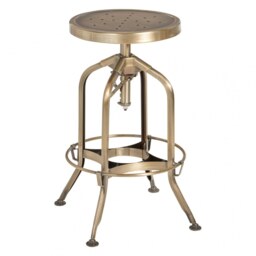 "Fusion Living Industrial Gold Brass Metal Adjustable Barstool "