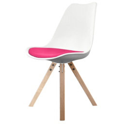 "Fusion Living Soho White and Bright Pink Dining Chair with Square Pyramid Light Wood Legs "