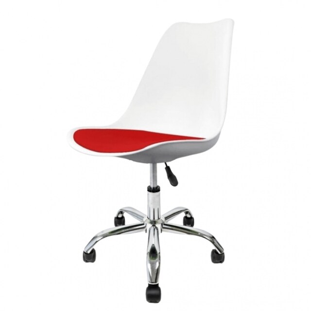 "Fusion Living Soho White and Red Plastic Desk Chair with Swivel Base "