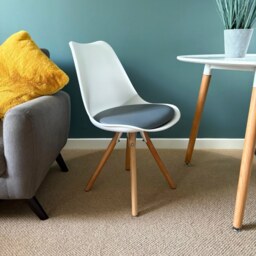 "Fusion Living Soho White and Dark Grey Dining Chair with Pyramid Light Wood Legs "