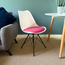 "Fusion Living Soho White and Bright Pink Dining Chair with Black Metal Legs "
