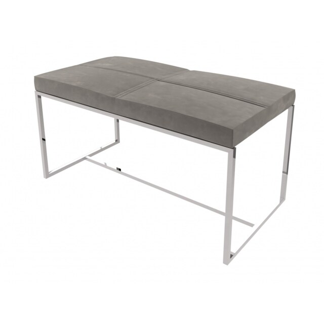 Gillmore Luxe - Upholstered Light Grey Velvet Large Stool With Polished Chrome Frame Frame Colour: Polished Chrome, Seat Colour: Light Grey