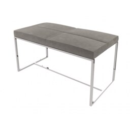 Gillmore Luxe - Upholstered Light Grey Velvet Large Stool With Polished Chrome Frame Frame Colour: Polished Chrome, Seat Colour: Light Grey
