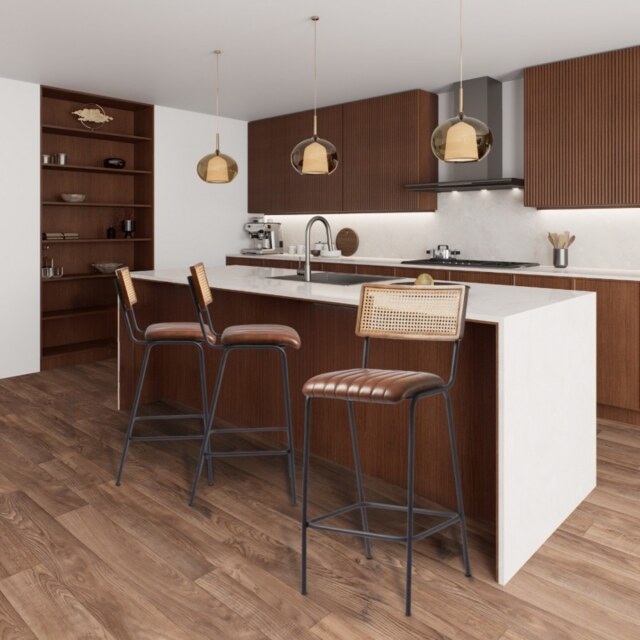 "Fusion Living Savanna Brown Leather Bar Stool "