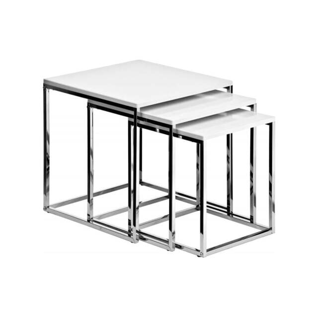 "Fusion Living White and Chrome Nest of Tables "