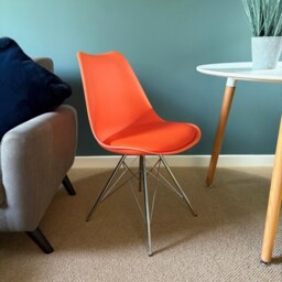 "Fusion Living Soho Orange Plastic Dining Chair with Chrome Metal Legs "