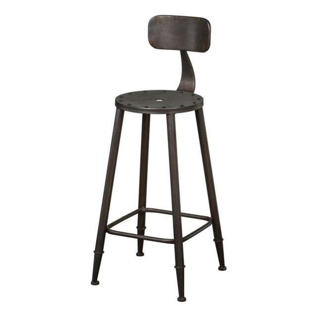 "Fusion Living Dark Grey Metal Warehouse Style Bar Stool "