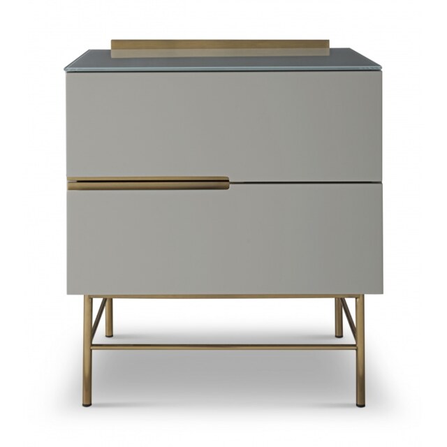 Gillmore Sleek - Contemporary Two Drawer Narrow Chest In Grey With Brass Frame And Accents Frame/Handle Colour: Brass, Unit Colour: Grey