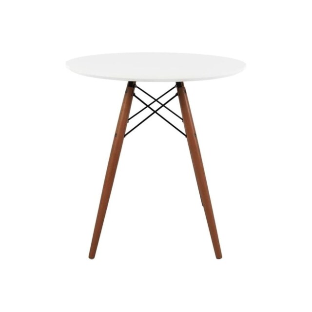 "Fusion Living Soho Small White Circular Dining Table with Walnut Wood Legs "