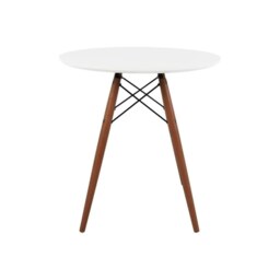 "Fusion Living Soho Small White Circular Dining Table with Walnut Wood Legs "