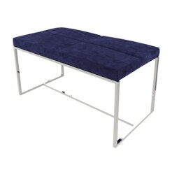 Gillmore Luxe - Upholstered Dark Blue Velvet Large Stool With Polished Chrome Frame Frame Colour: Polished Chrome, Seat Colour: Dark Blue