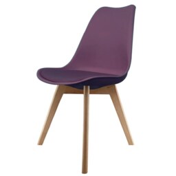 "Fusion Living Soho Aubergine Purple Plastic Dining Chair with Squared Light Wood Legs - interlock "
