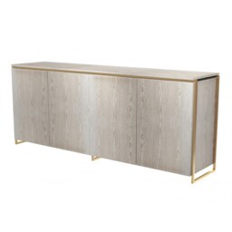 Gillmore Luxe - Four Door Sideboard In Weathered Oak With Brushed Brass Frame Frame Colour: Brushed Brass, Unit Colour: Weathered Oak