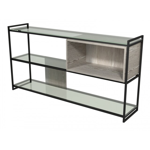 Gillmore Luxe - Low Bookcase In Weathered Oak With Matt Black Frame Metal Frame Finish: Matt Black, Unit Colour: Weathered Oak