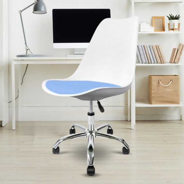 "Fusion Living Soho White and Blue Plastic Desk Chair with Swivel Base "