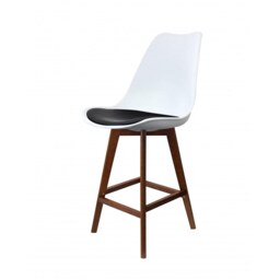 "Fusion Living Soho White and Black Plastic Bar Stool with Dark Wood Legs "