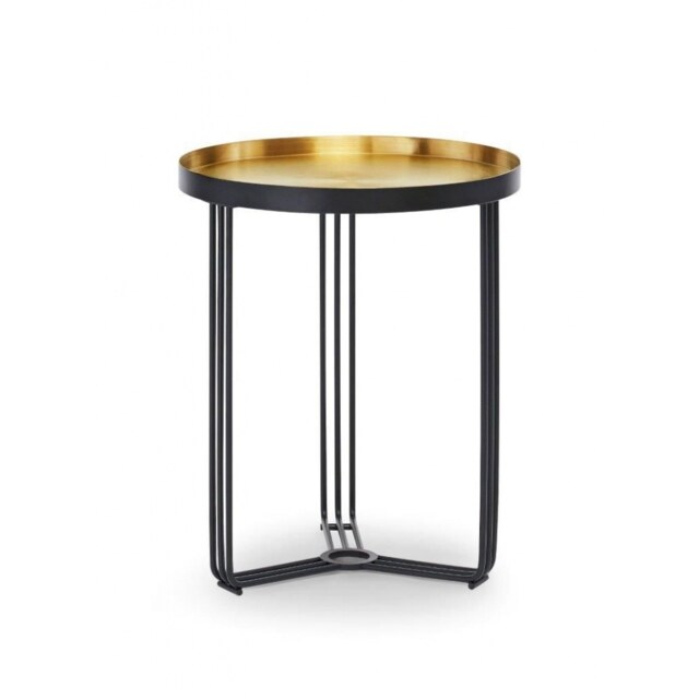 Gillmore Deco - Small Circular Side Table With Brushed Brass Recessed Tray With Black Powder Frame Table Top Finish: Recessed Brushed Brass Tray, Fram