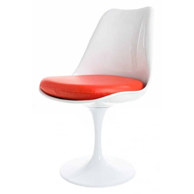 Fusion Living Chelsea Set - Marble Medium Circular Table with Two Chairs - Red PU Chair Colour: Red PU