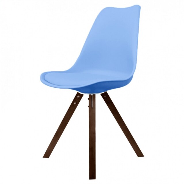 "Fusion Living Soho Blue Plastic Dining Chair with Square Pyramid Dark Wood Legs "