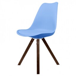 "Fusion Living Soho Blue Plastic Dining Chair with Square Pyramid Dark Wood Legs "