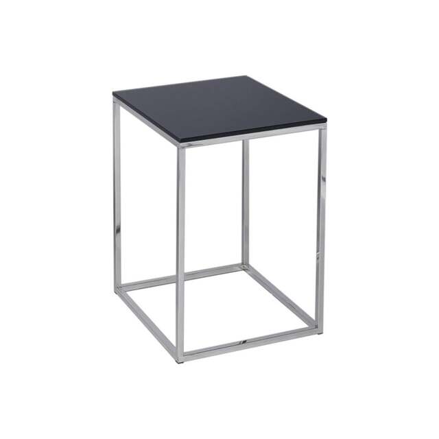 "Gillmore Black Glass and Silver Metal Contemporary Square Side Table "