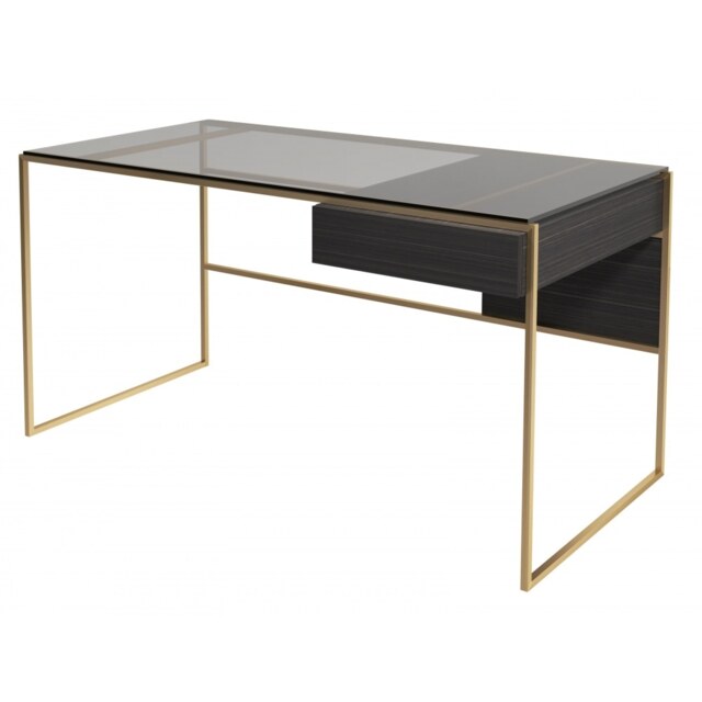 Gillmore Luxe - Desk With Drawer In Black Stained Oak With Brushed Brass Frame Frame Colour: Brushed Brass, Unit Colour: Black Stained Oak