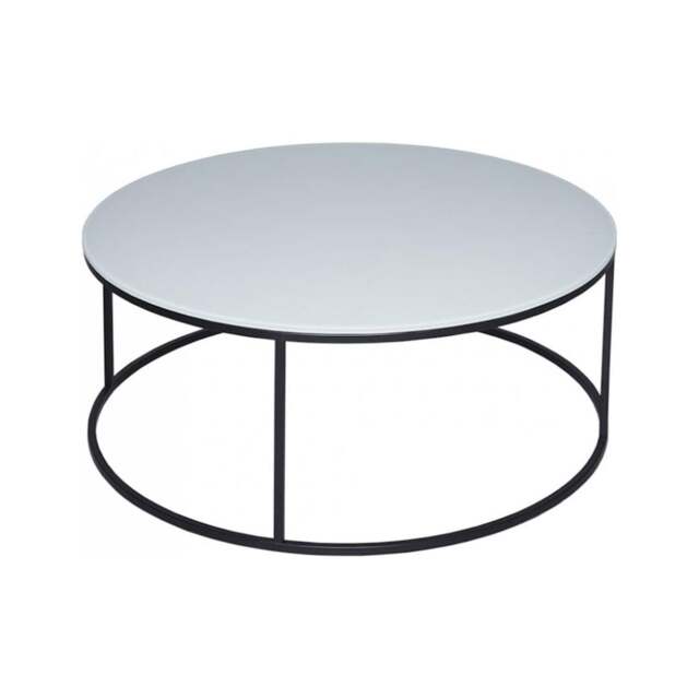 "Gillmore White Glass and Black Metal Contemporary Circular Coffee Table "