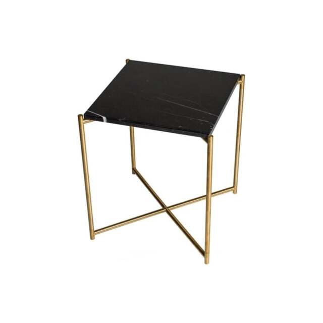 "Gillmore Black Marble Square Side Table with Brass Cross Base "