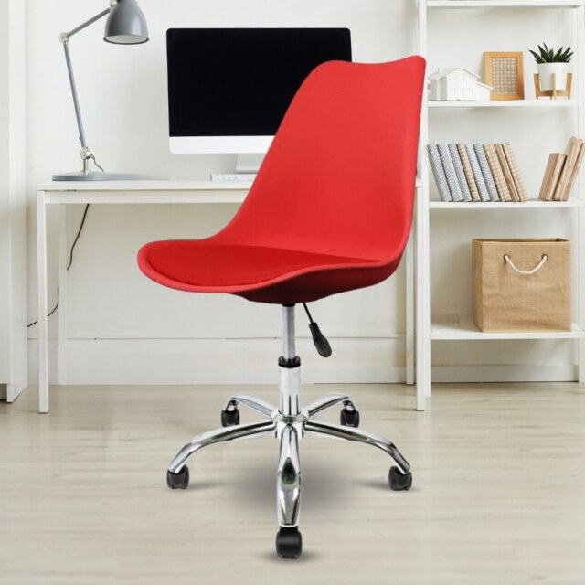 "Fusion Living Soho Red Plastic Desk Chair with Swivel Base "