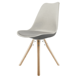 "Fusion Living Soho Light Grey Plastic Dining Chair with Pyramid Light Wood Legs "