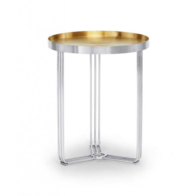 Gillmore Deco - Small Circular Side Table With Brushed Brass Recessed Tray With Chrome Frame Table Top Finish: Recessed Brushed Brass Tray, Frame Colo