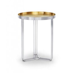 Gillmore Deco - Small Circular Side Table With Brushed Brass Recessed Tray With Chrome Frame Table Top Finish: Recessed Brushed Brass Tray, Frame Colo