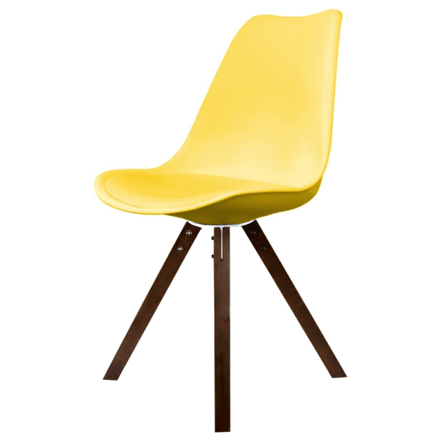 "Fusion Living Soho Yellow Plastic Dining Chair with Square Pyramid Dark Wood Legs "