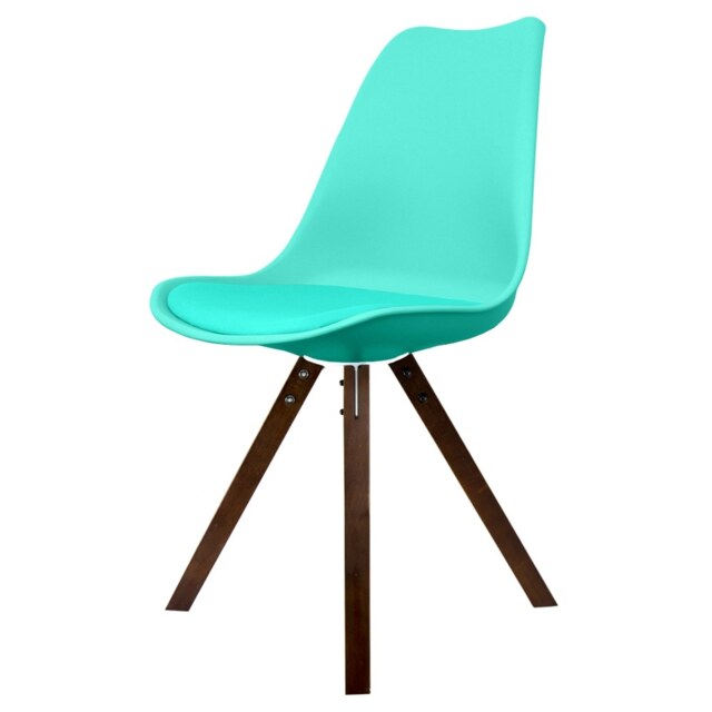 "Fusion Living Soho Aqua Blue Plastic Dining Chair with Dark Square Pyramid Legs "