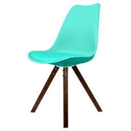 "Fusion Living Soho Aqua Blue Plastic Dining Chair with Dark Square Pyramid Legs "