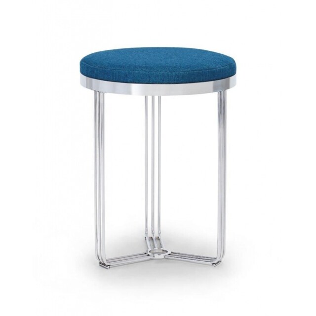 Gillmore Deco - Small Circular Side Table With Blue Upholstered Top and Polished Chrome Frame Table Top Finish: Blue, Frame Colour: Polished Chrome