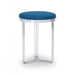 Gillmore Deco - Small Circular Side Table With Blue Upholstered Top and Polished Chrome Frame Table Top Finish: Blue, Frame Colour: Polished Chrome