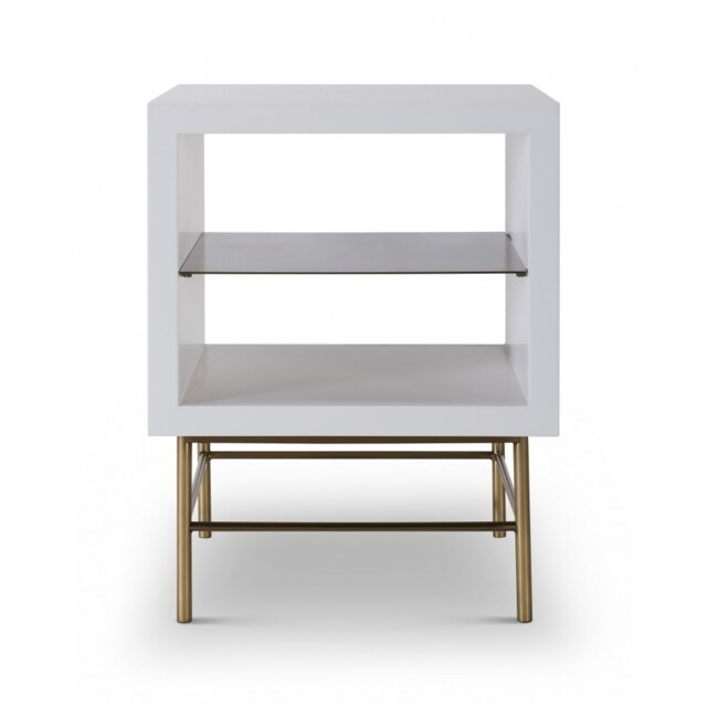 Gillmore Sleek - Contemporary Side Table In White With Brass Frame And Accents Frame/Handle Colour: Brass, Unit Colour: White
